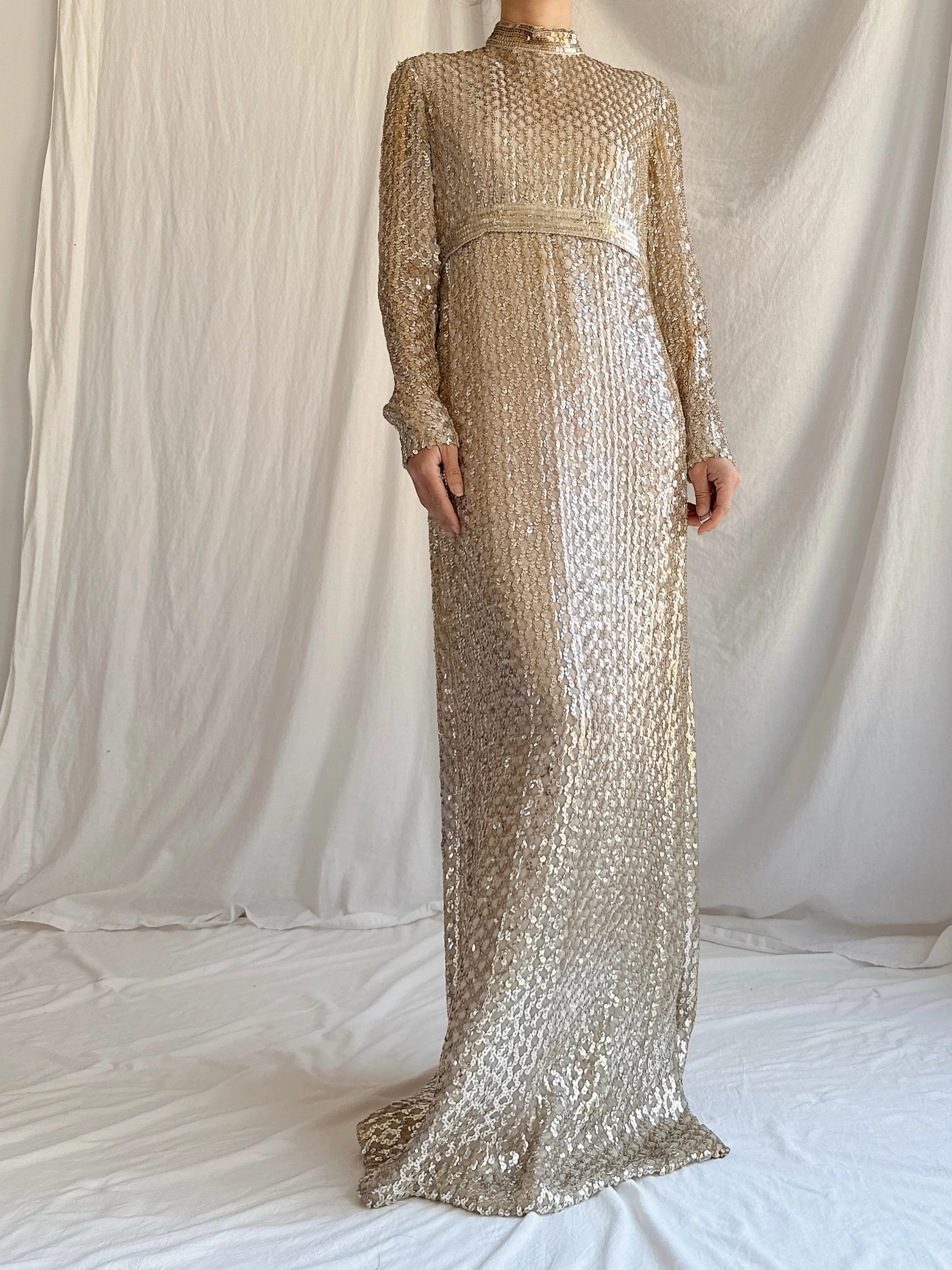 1960s Taupe Sequins Gown Taupe/Gold - S