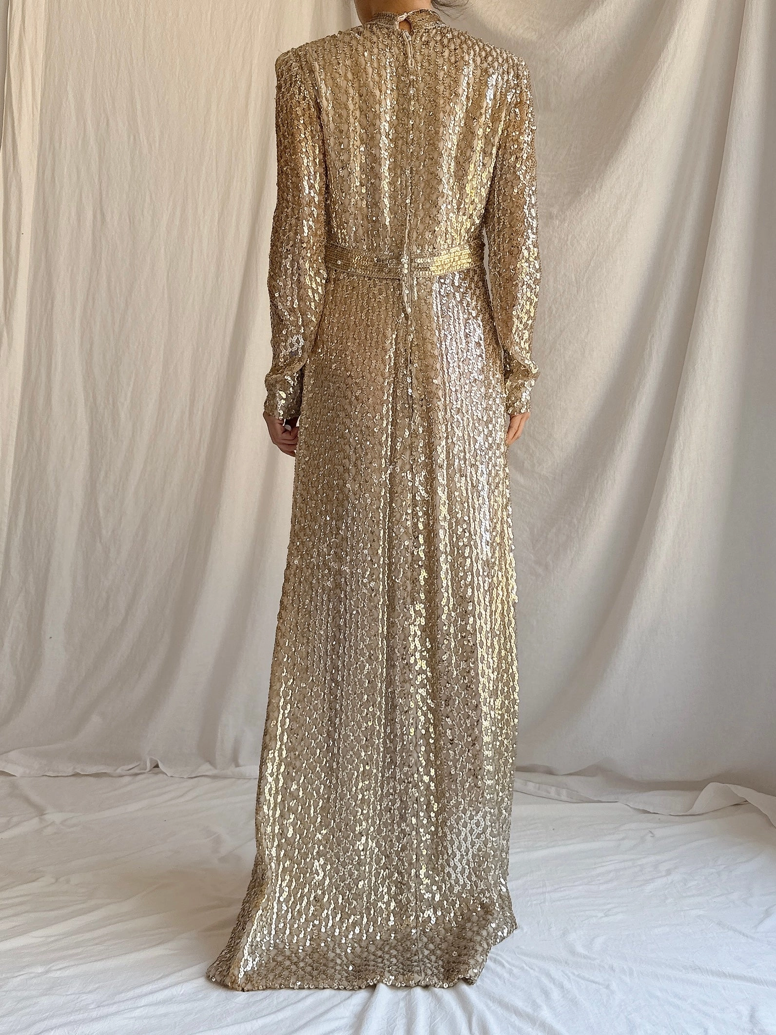 1960s Taupe Sequins Gown Taupe/Gold - S