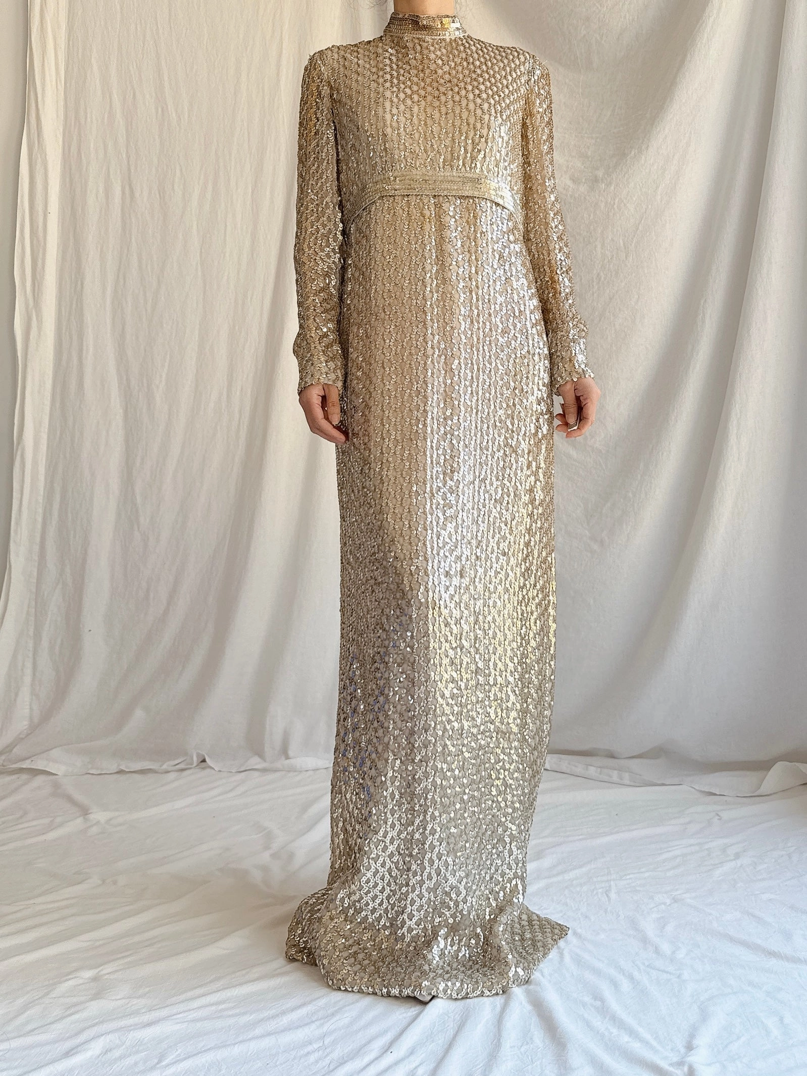 1960s Taupe Sequins Gown Taupe/Gold - S