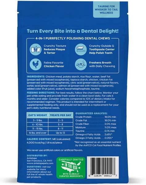 Ark Naturals Kiss Me-Ow Cleaning Chicken Dental Chews Crunchy Cat Treats
