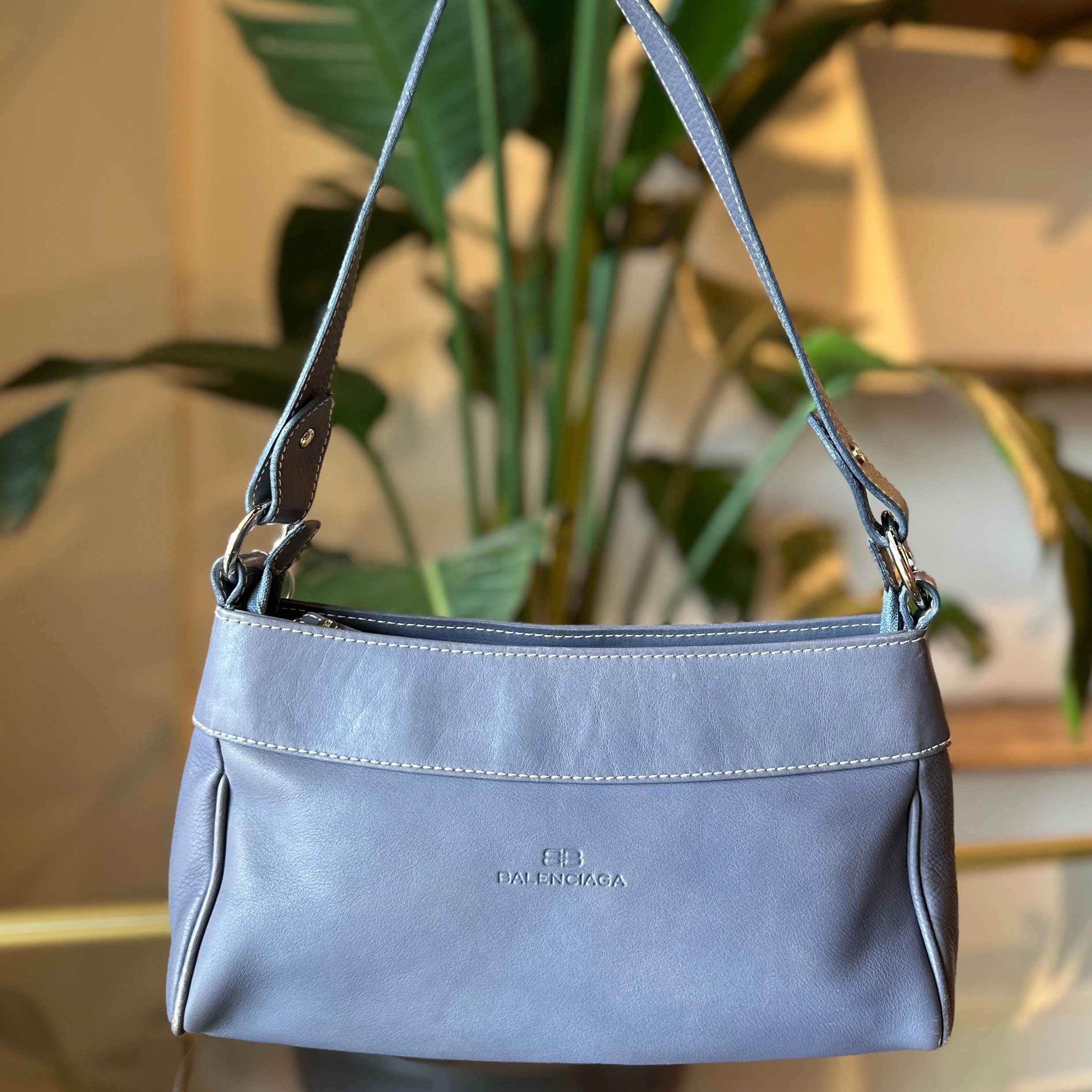 BALENCIAGA BB Gray Leather Shoulder Bag