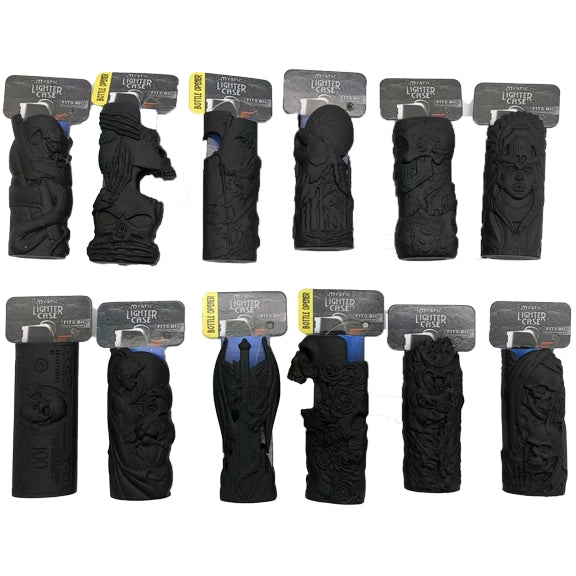 Black Metal Mystic Lighter Case with Bottle Opener - 12 Pieces Per Retail Ready Display 23263