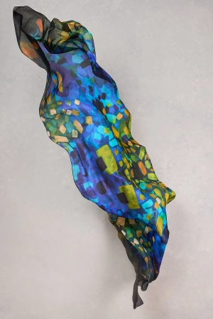 Blue and Yellow Geo Silk Scarf - Multicolour