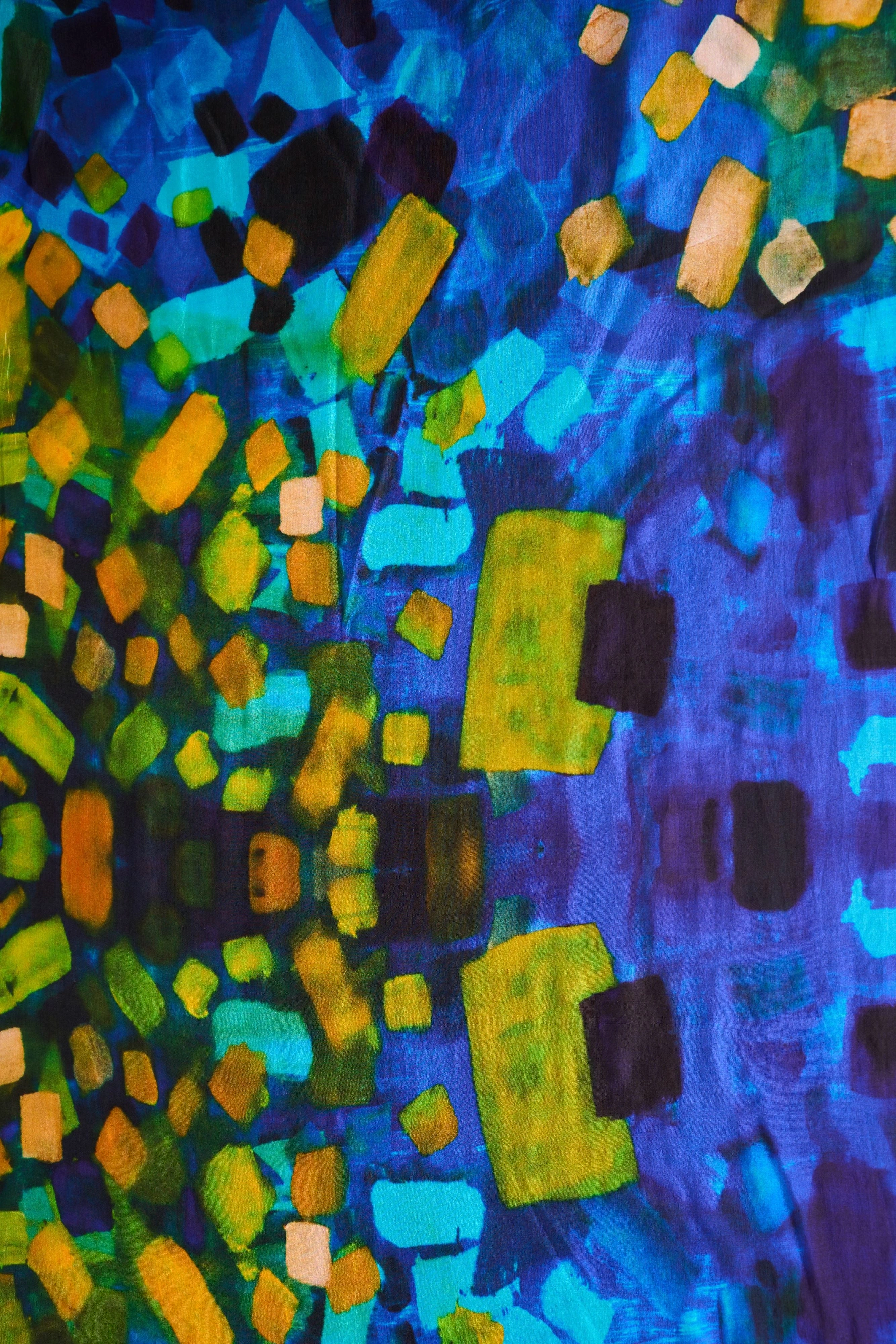 Blue and Yellow Geo Silk Scarf - Multicolour