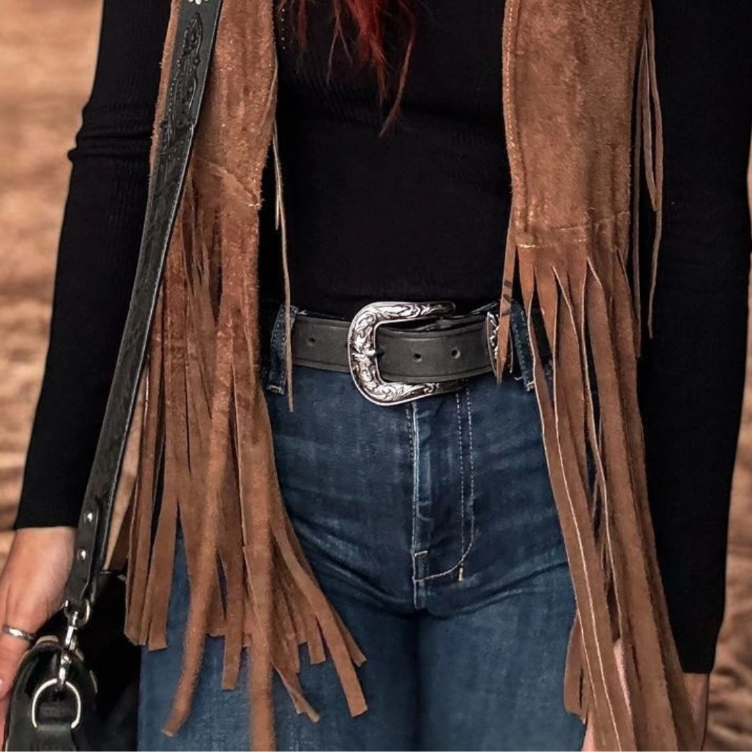 Cassidy - Western Black Hand-tooled Full-Grain Leather Belt