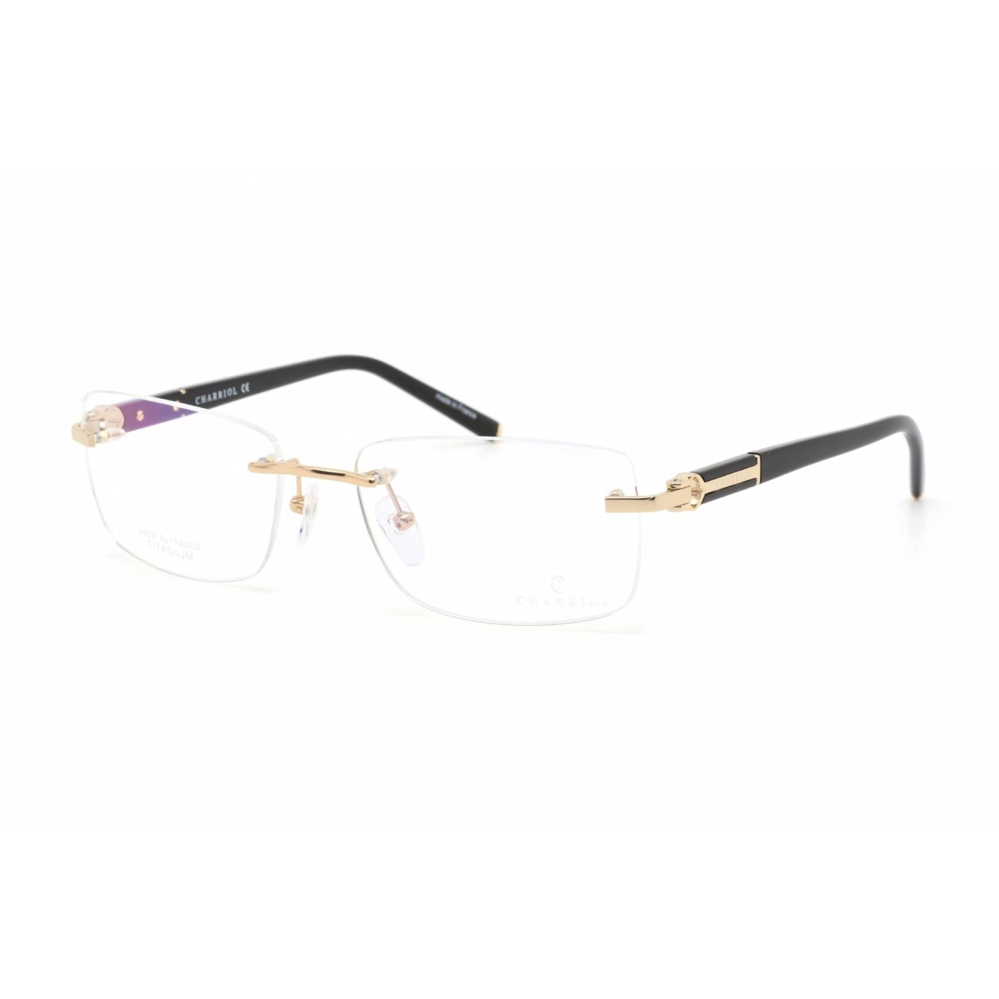 Charriol Men's Eyeglasses - Shiny Gold/Black Titanium Rectangular Frame | PC75076 C01