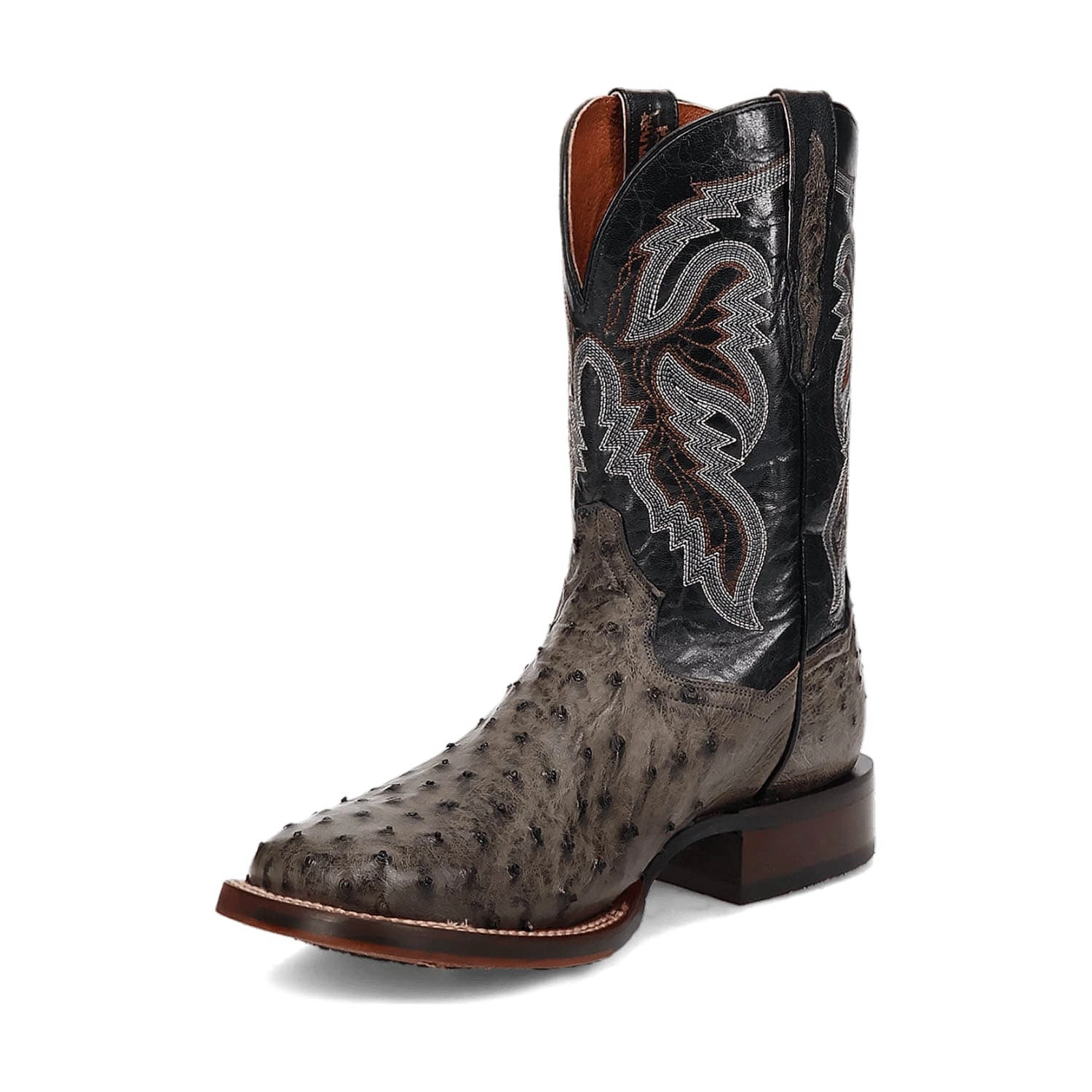 Dan Post Mens Alamosa Grey/Black Full Quill Ostrich Cowboy Boots