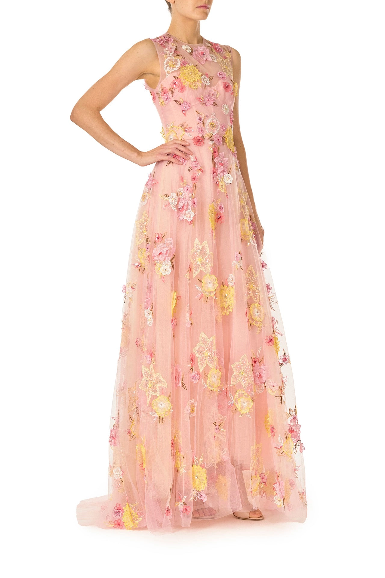 Embroidered Floral Sleeveless Gown