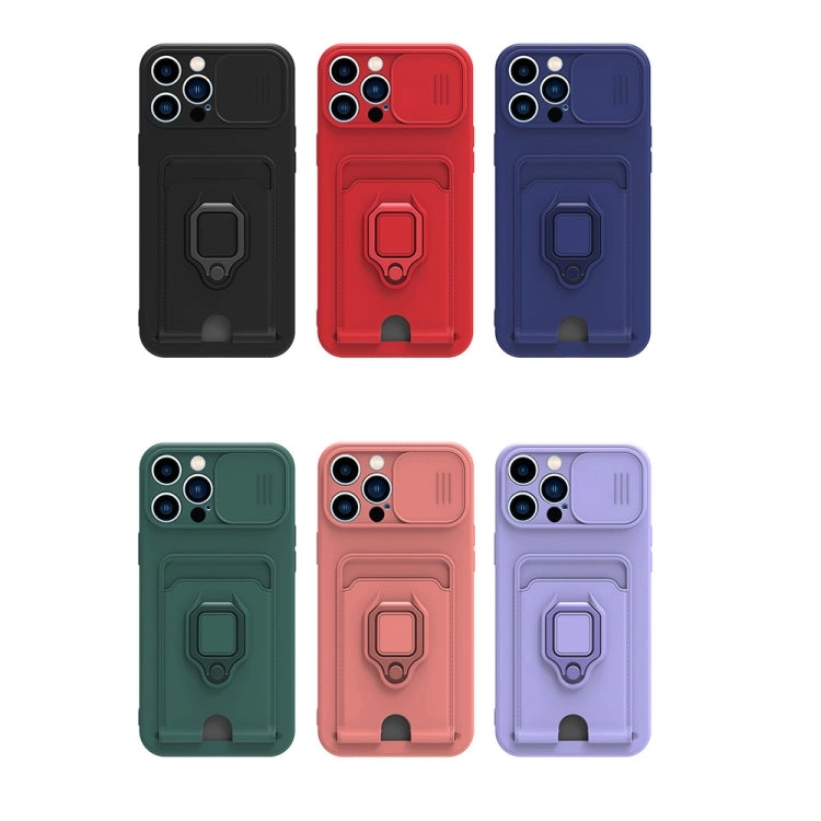 For iPhone 12 Sliding Camera Cover Design TPU Shockproof Phone Case with Holder  Card Slots