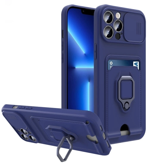 For iPhone 12 Sliding Camera Cover Design TPU Shockproof Phone Case with Holder  Card Slots
