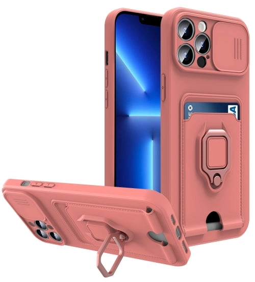 For iPhone 12 Sliding Camera Cover Design TPU Shockproof Phone Case with Holder  Card Slots