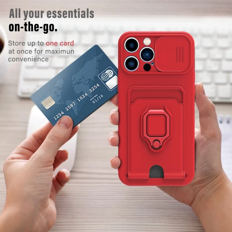 For iPhone 12 Sliding Camera Cover Design TPU Shockproof Phone Case with Holder  Card Slots
