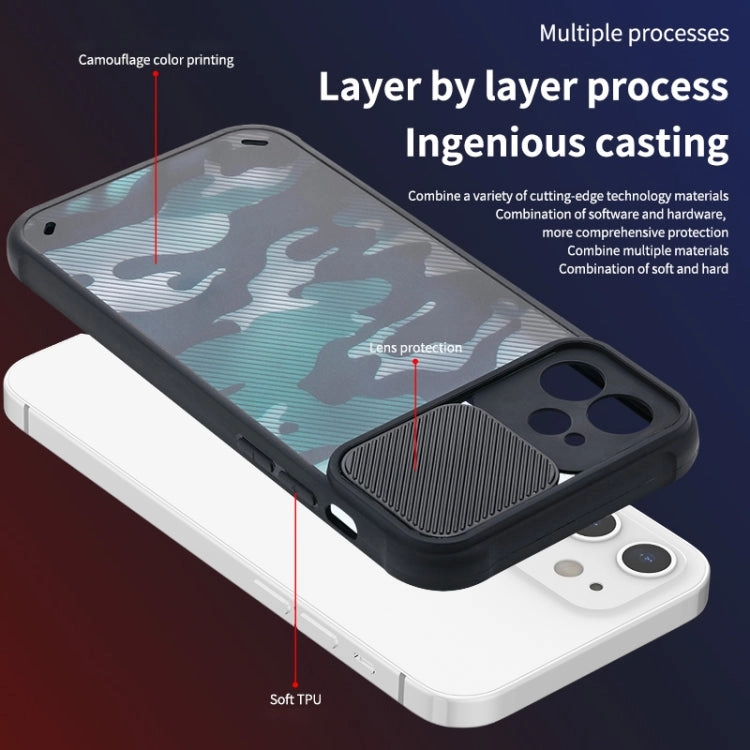 For iPhone 13 Camouflage Sliding Camshield TPU Phone Protective Case