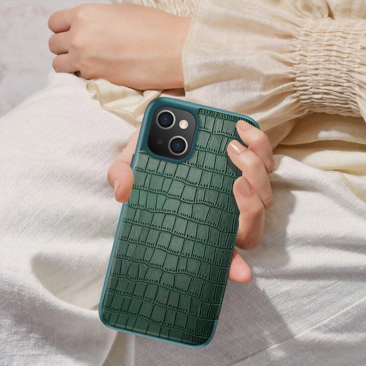 For iPhone 13 Crocodile Texture Windows View Horizontal Flip Leather Case
