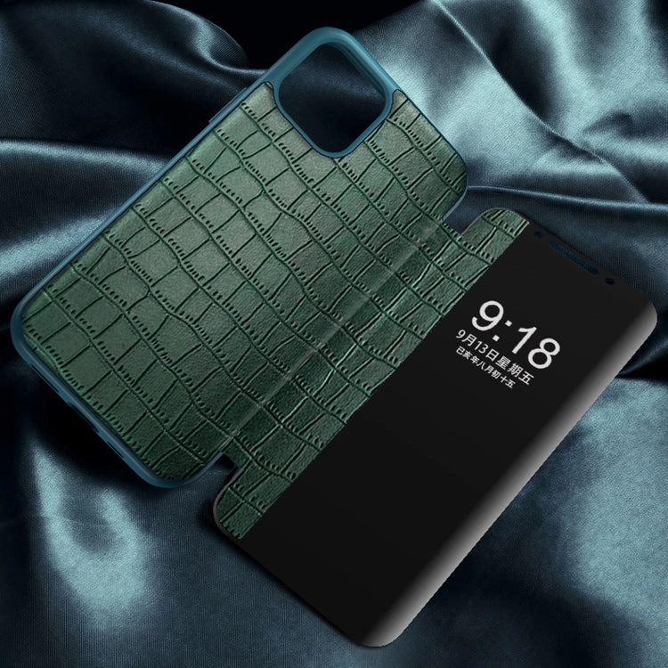 For iPhone 13 Crocodile Texture Windows View Horizontal Flip Leather Case