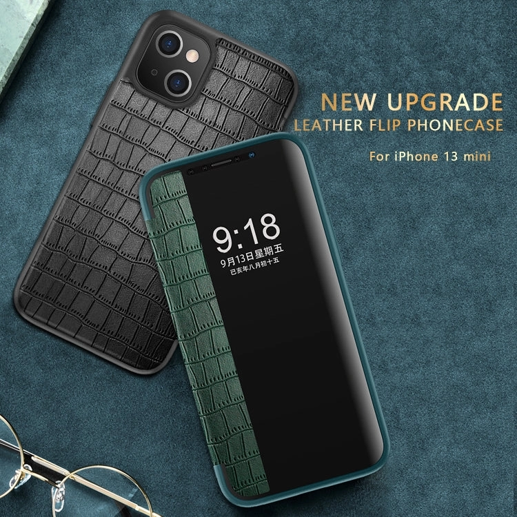 For iPhone 13 Crocodile Texture Windows View Horizontal Flip Leather Case