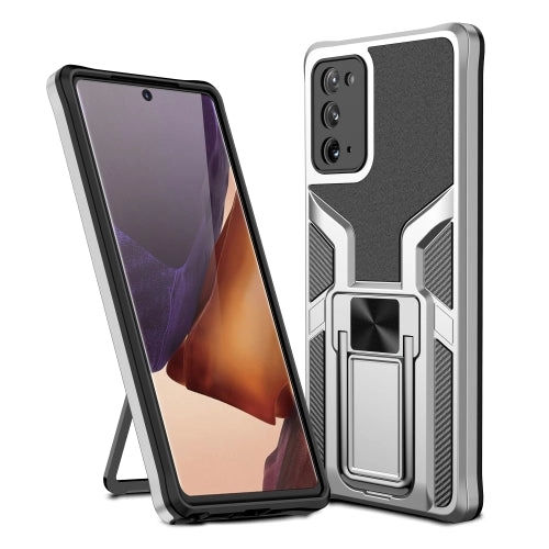 For Samsung Galaxy Note20 Armor 2 in 1 PC   TPU Magnetic Shockproof Case with Foldable Holder(Rose