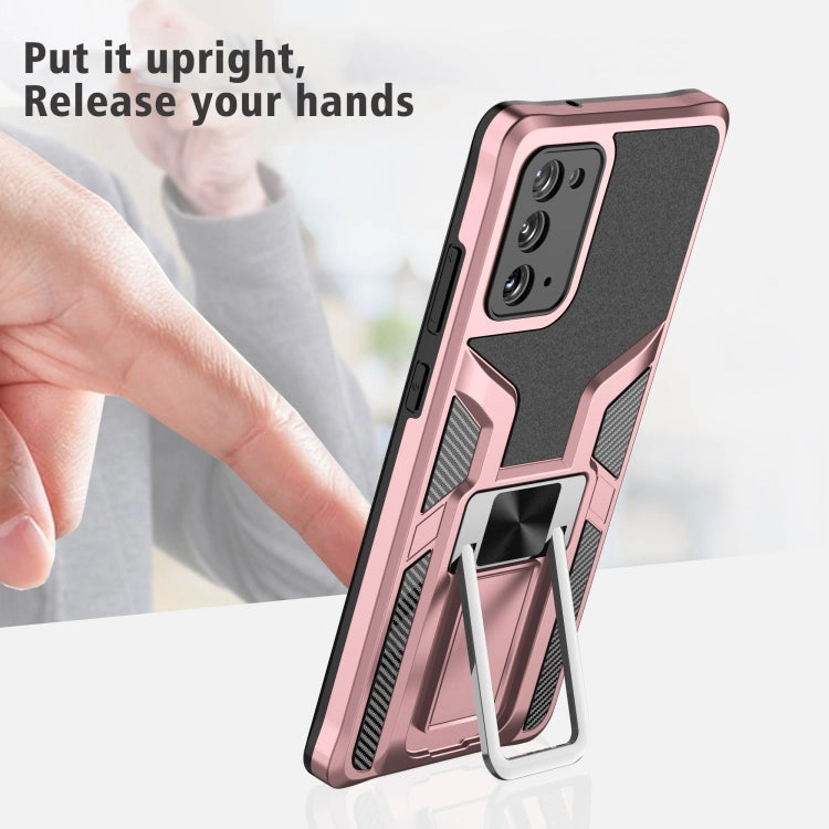 For Samsung Galaxy Note20 Armor 2 in 1 PC   TPU Magnetic Shockproof Case with Foldable Holder(Rose