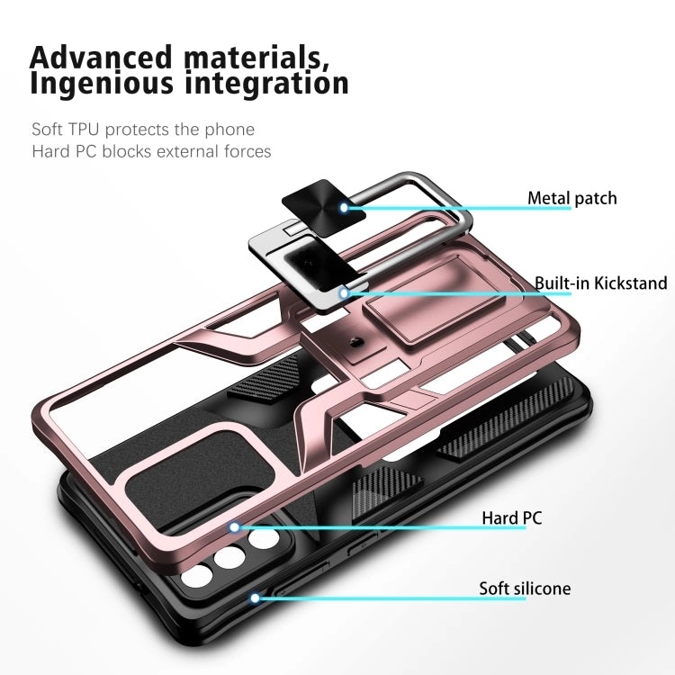 For Samsung Galaxy Note20 Armor 2 in 1 PC   TPU Magnetic Shockproof Case with Foldable Holder(Rose