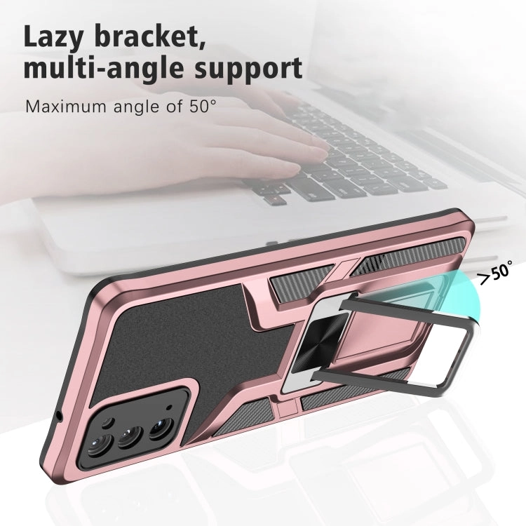 For Samsung Galaxy Note20 Armor 2 in 1 PC   TPU Magnetic Shockproof Case with Foldable Holder(Rose