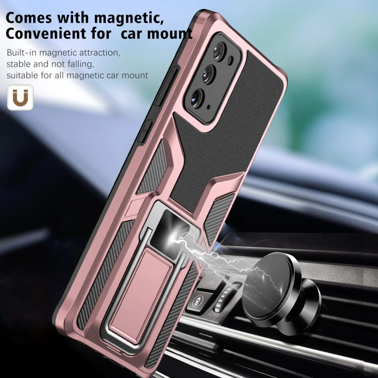 For Samsung Galaxy Note20 Armor 2 in 1 PC   TPU Magnetic Shockproof Case with Foldable Holder(Rose