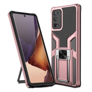 For Samsung Galaxy Note20 Armor 2 in 1 PC   TPU Magnetic Shockproof Case with Foldable Holder(Rose