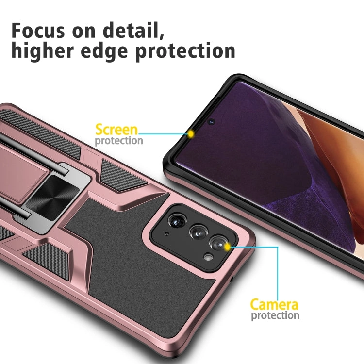 For Samsung Galaxy Note20 Armor 2 in 1 PC   TPU Magnetic Shockproof Case with Foldable Holder(Rose