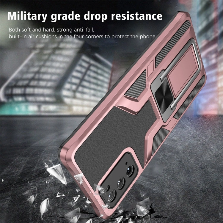For Samsung Galaxy Note20 Armor 2 in 1 PC   TPU Magnetic Shockproof Case with Foldable Holder(Rose