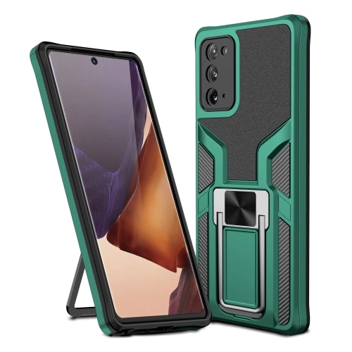 For Samsung Galaxy Note20 Armor 2 in 1 PC   TPU Magnetic Shockproof Case with Foldable Holder(Rose