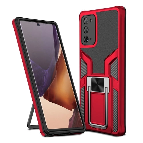 For Samsung Galaxy Note20 Armor 2 in 1 PC   TPU Magnetic Shockproof Case with Foldable Holder(Rose