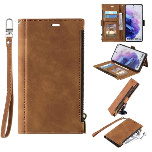 For Samsung Galaxy S21  5G Side Zipper Back Card Horizontal Flip PU Leather Case with Card Slots