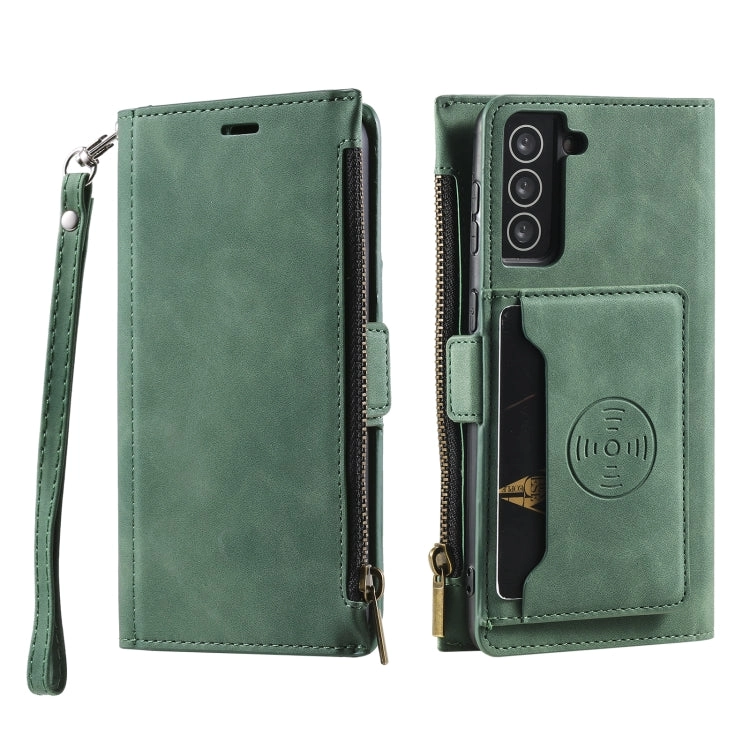 For Samsung Galaxy S21  5G Side Zipper Back Card Horizontal Flip PU Leather Case with Card Slots