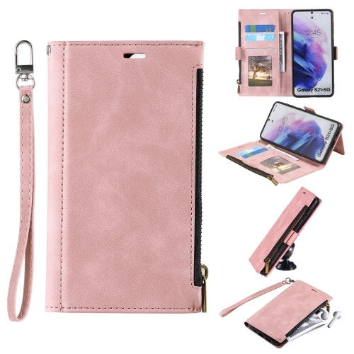For Samsung Galaxy S21  5G Side Zipper Back Card Horizontal Flip PU Leather Case with Card Slots