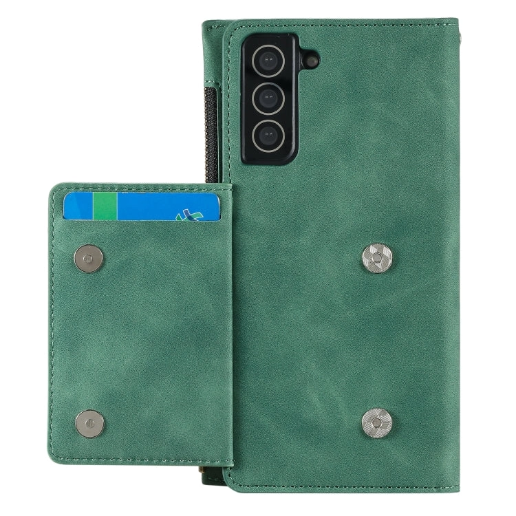 For Samsung Galaxy S21  5G Side Zipper Back Card Horizontal Flip PU Leather Case with Card Slots
