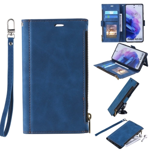 For Samsung Galaxy S21  5G Side Zipper Back Card Horizontal Flip PU Leather Case with Card Slots