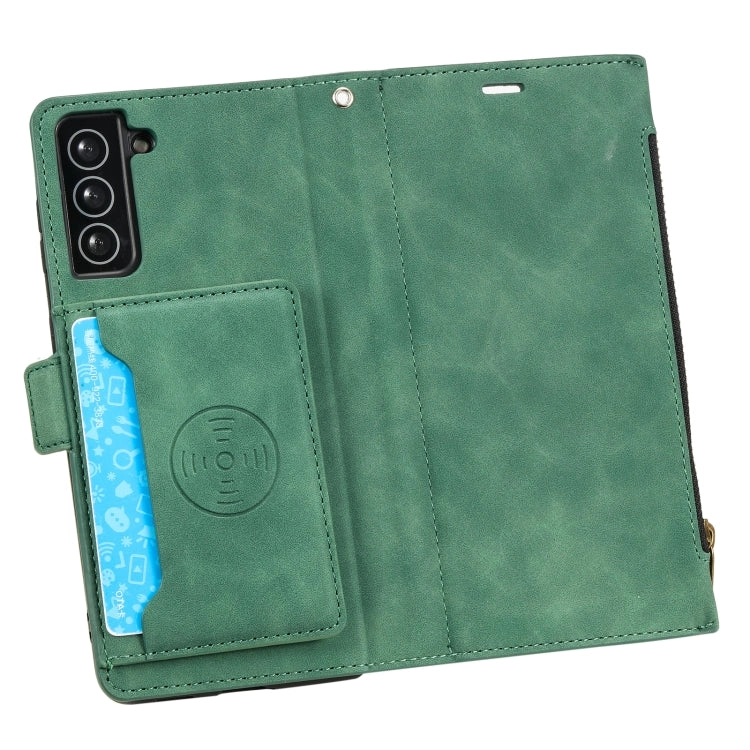 For Samsung Galaxy S21  5G Side Zipper Back Card Horizontal Flip PU Leather Case with Card Slots