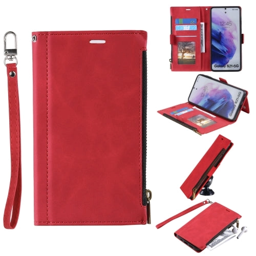 For Samsung Galaxy S21  5G Side Zipper Back Card Horizontal Flip PU Leather Case with Card Slots