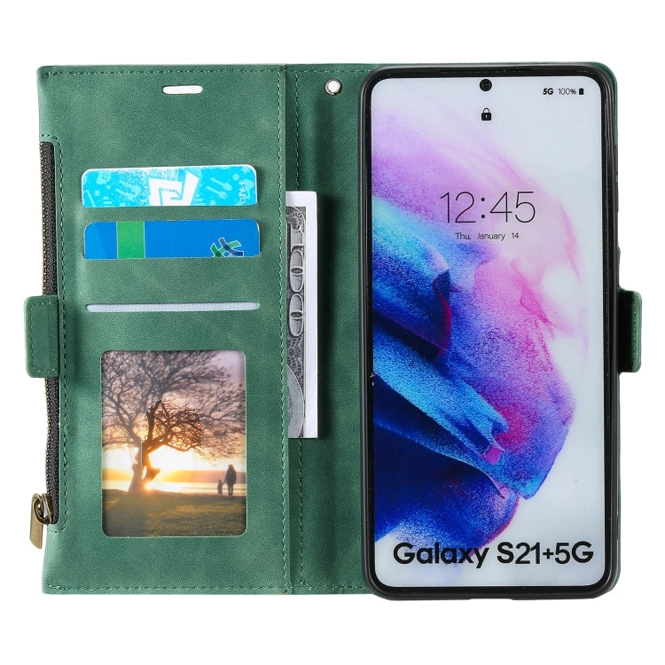 For Samsung Galaxy S21  5G Side Zipper Back Card Horizontal Flip PU Leather Case with Card Slots