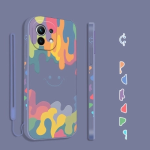 For Xiaomi Mi 11 Cube Painted Smiley Straight Side Liquid Silicone Shockproof Case with Hand