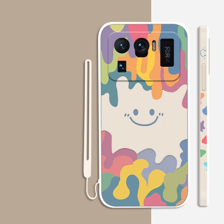 For Xiaomi Mi 11 Cube Painted Smiley Straight Side Liquid Silicone Shockproof Case with Hand