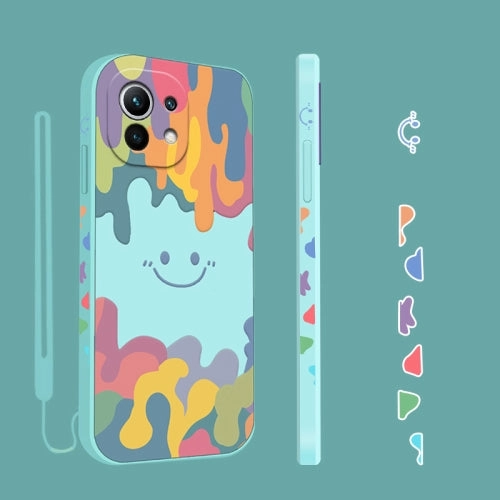 For Xiaomi Mi 11 Cube Painted Smiley Straight Side Liquid Silicone Shockproof Case with Hand