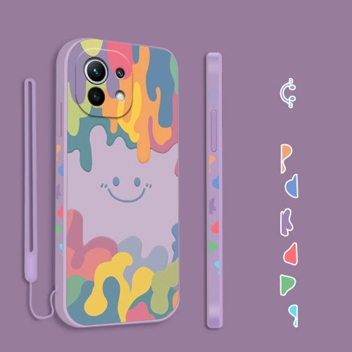 For Xiaomi Mi 11 Cube Painted Smiley Straight Side Liquid Silicone Shockproof Case with Hand