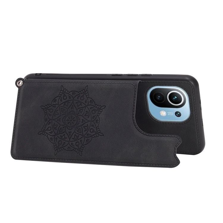 For Xiaomi Mi 11 Mandala Embossed PU   TPU Magnetic Case with Card Slots  Holder
