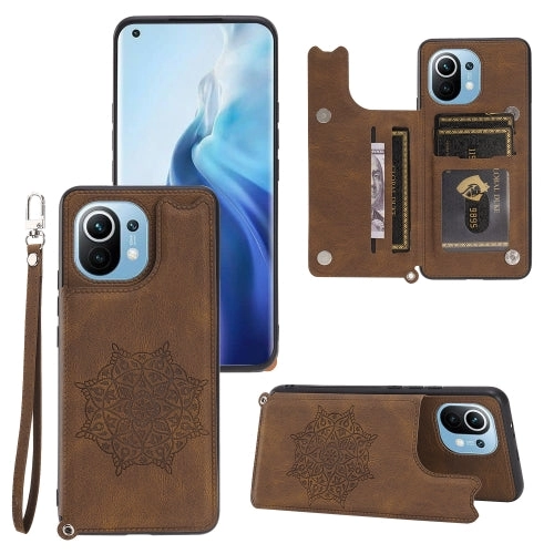 For Xiaomi Mi 11 Mandala Embossed PU   TPU Magnetic Case with Card Slots  Holder