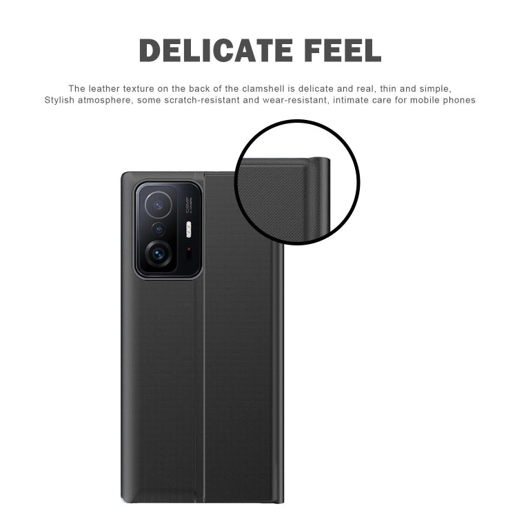 For Xiaomi Mi 11 Side Window Display Magnetic Suction Plain Grain Flip PU Leather   PC Case with