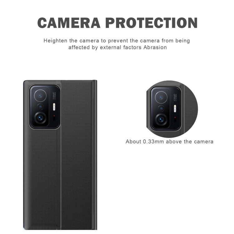 For Xiaomi Mi 11 Side Window Display Magnetic Suction Plain Grain Flip PU Leather   PC Case with