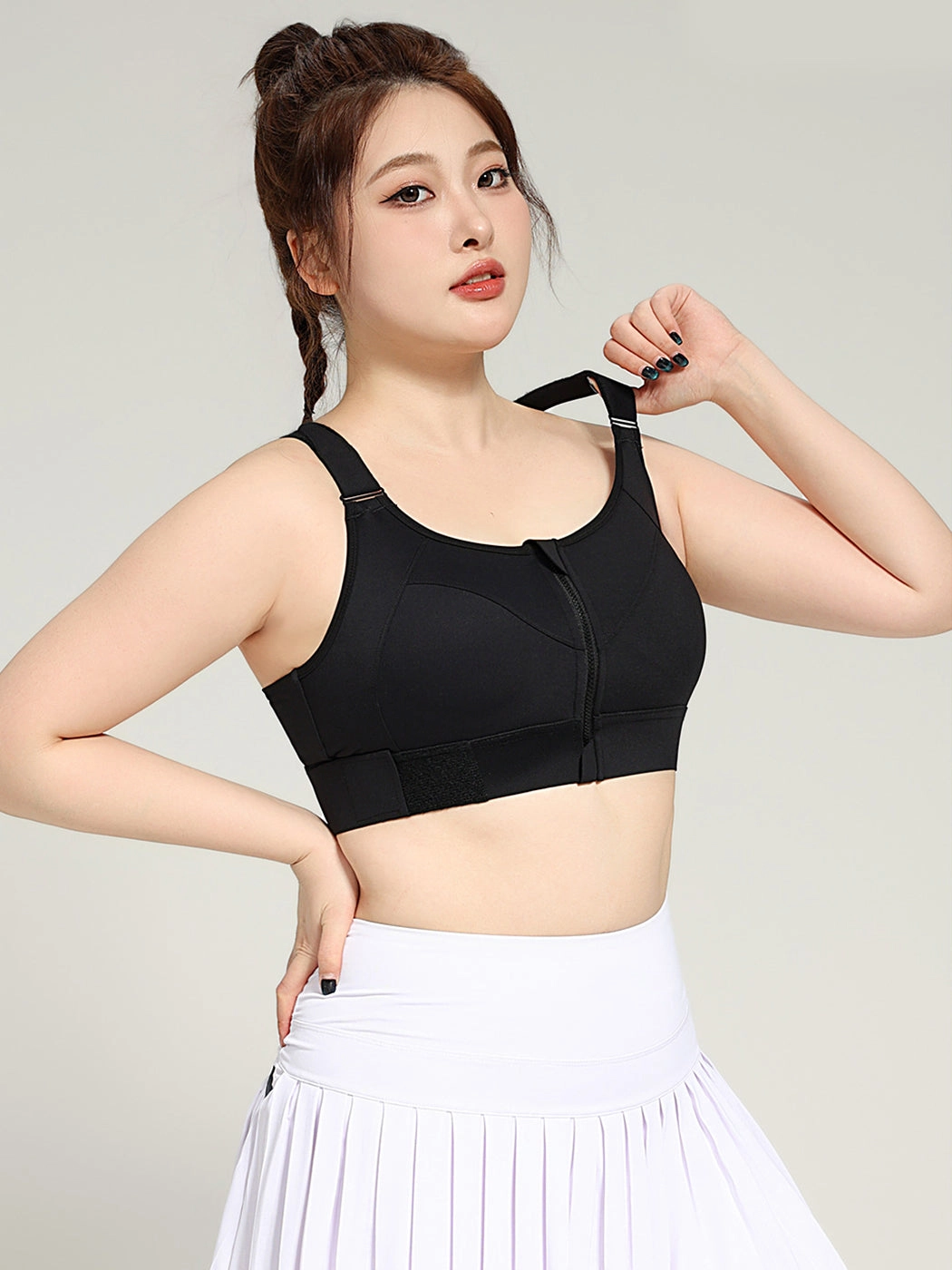 Front Zipper High-Impact Running Sports Bra with Velcro