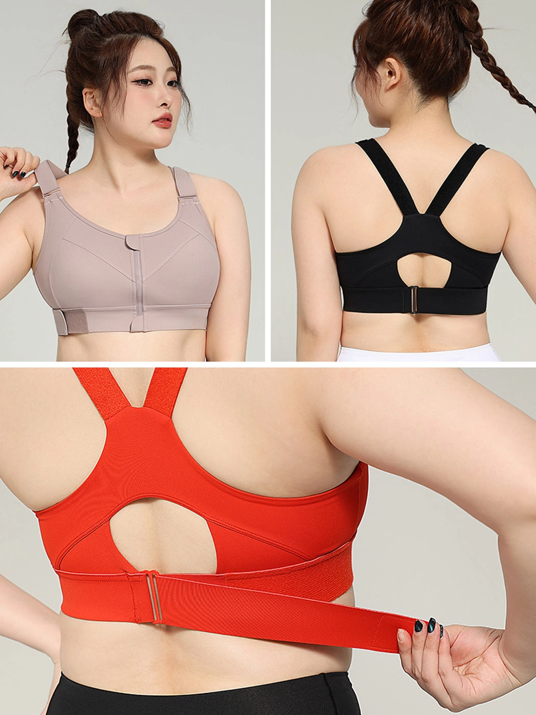 Front Zipper High-Impact Running Sports Bra with Velcro