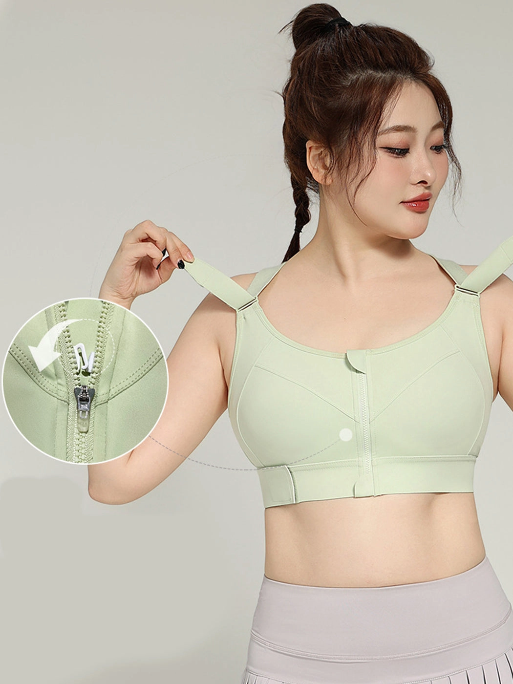 Front Zipper High-Impact Running Sports Bra with Velcro