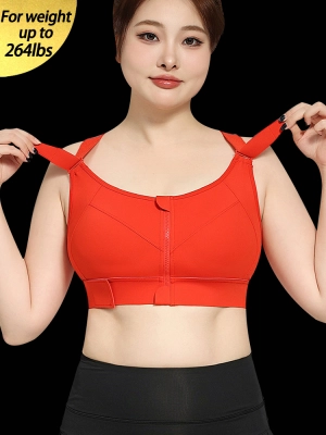 Front Zipper High-Impact Running Sports Bra with Velcro